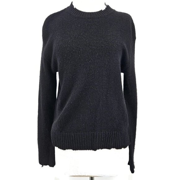 New RtA Emma Pullover Black Cashmere Sweater Womens XS Distressed Edges - Picture 1 of 9